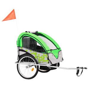 Rimorchio Bici per Bambini e Passeggino 2 in 1 Verde e Grigio