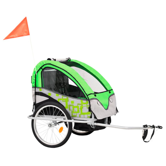 Rimorchio Bici per Bambini e Passeggino 2 in 1 Verde e Grigio