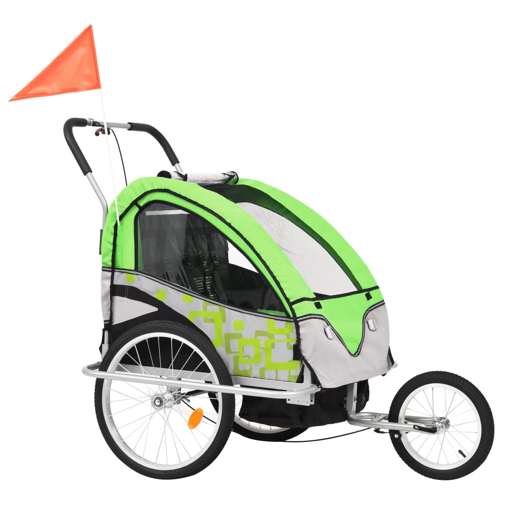 Rimorchio Bici per Bambini e Passeggino 2 in 1 Verde e Grigio