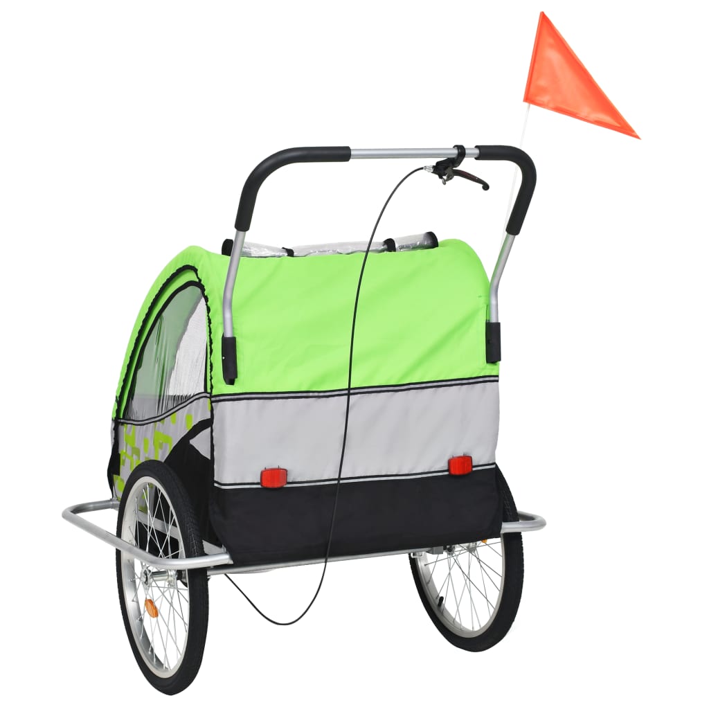 Rimorchio Bici per Bambini e Passeggino 2 in 1 Verde e Grigio