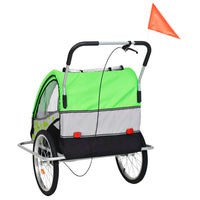 Rimorchio Bici per Bambini e Passeggino 2 in 1 Verde e Grigio