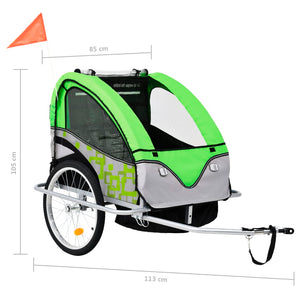 Rimorchio Bici per Bambini e Passeggino 2 in 1 Verde e Grigio