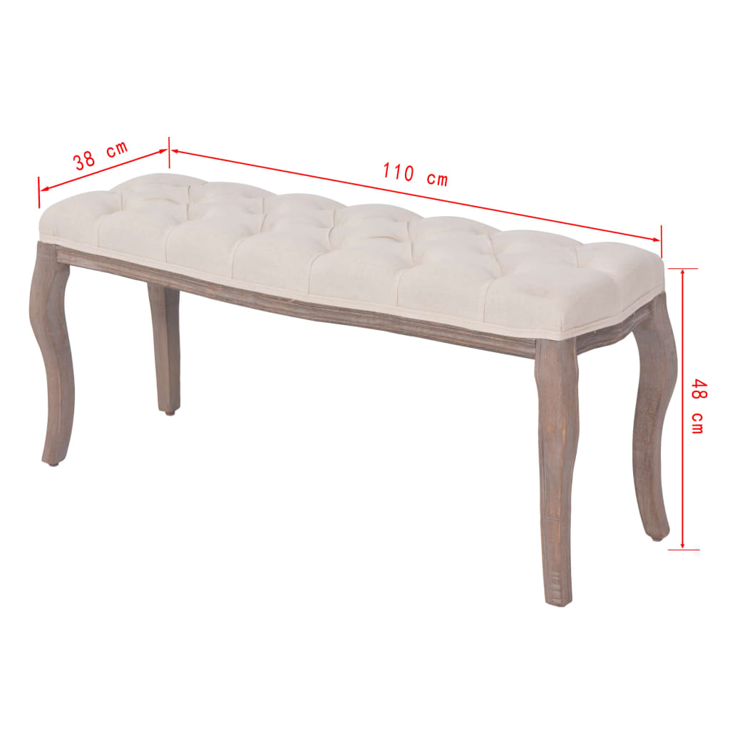 Panca in Legno Massello e Lino 110x38x48 cm Bianco Crema cod mxl 54531