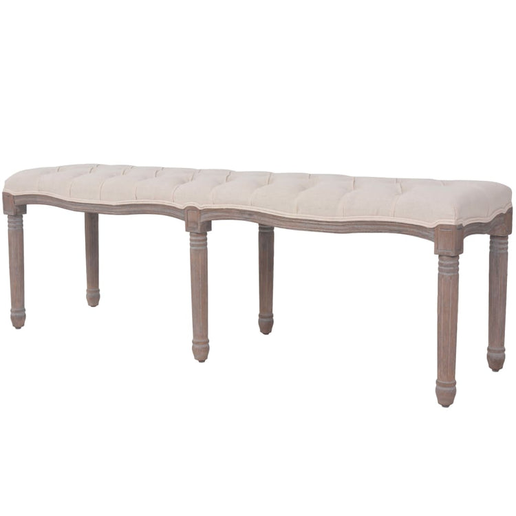 Panca in Legno Massello e Lino 150x40x48 cm Bianco Crema 245361