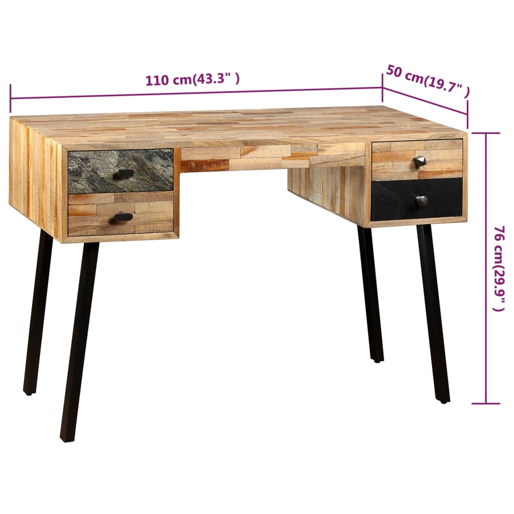 Scrivania in Legno Massello di Teak Rigenerato 110x50x76 cm cod mxl 68376