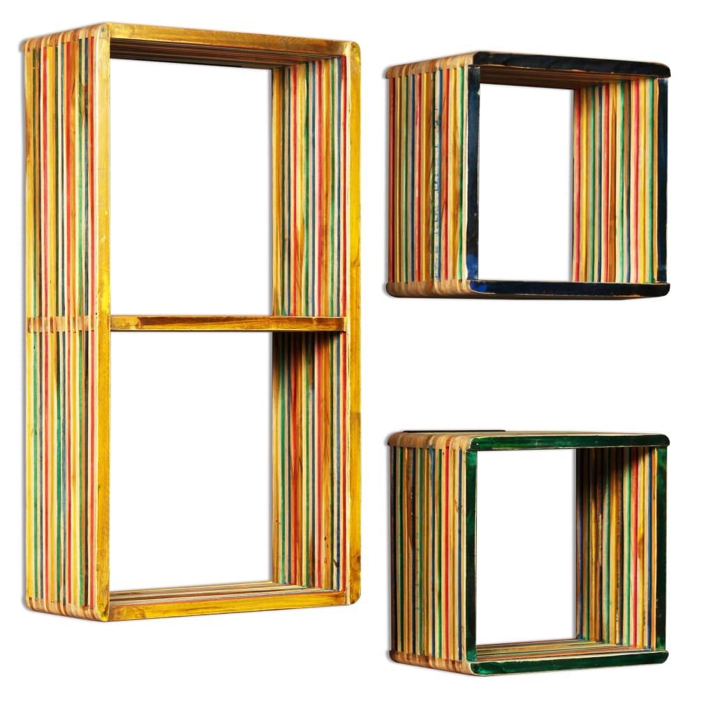 Set di Mensole 3 pz in Massello di Teak di Recupero Multicolore 245410