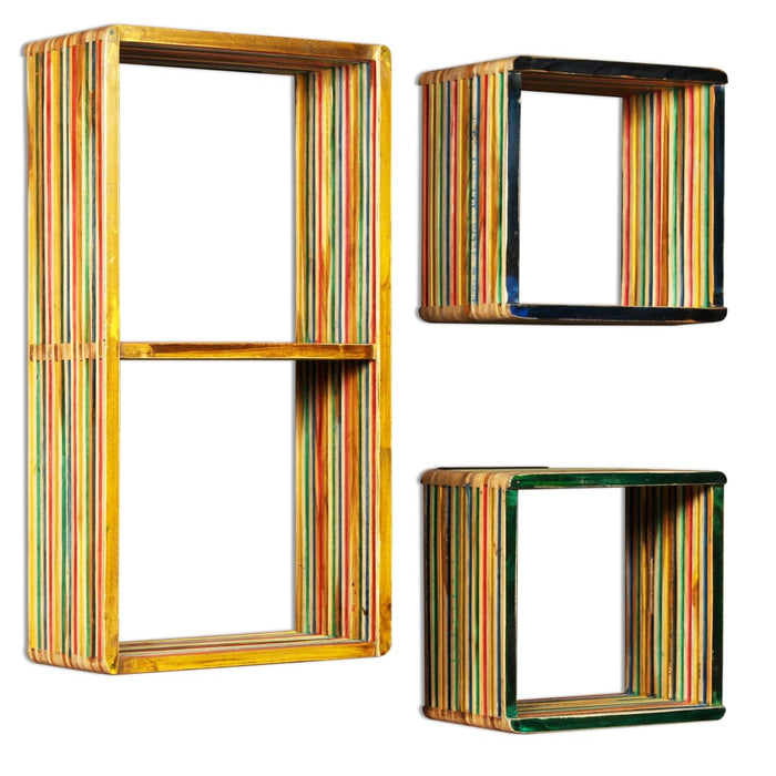 Set di Mensole 3 pz in Massello di Teak di Recupero Multicolore 245410