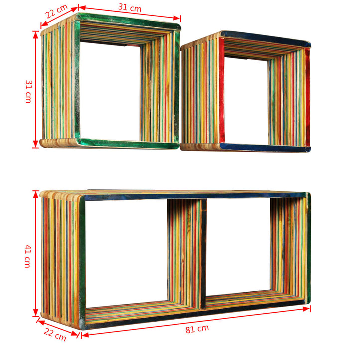 Set di Mensole 3 pz in Massello di Teak di Recupero Multicolore 245410