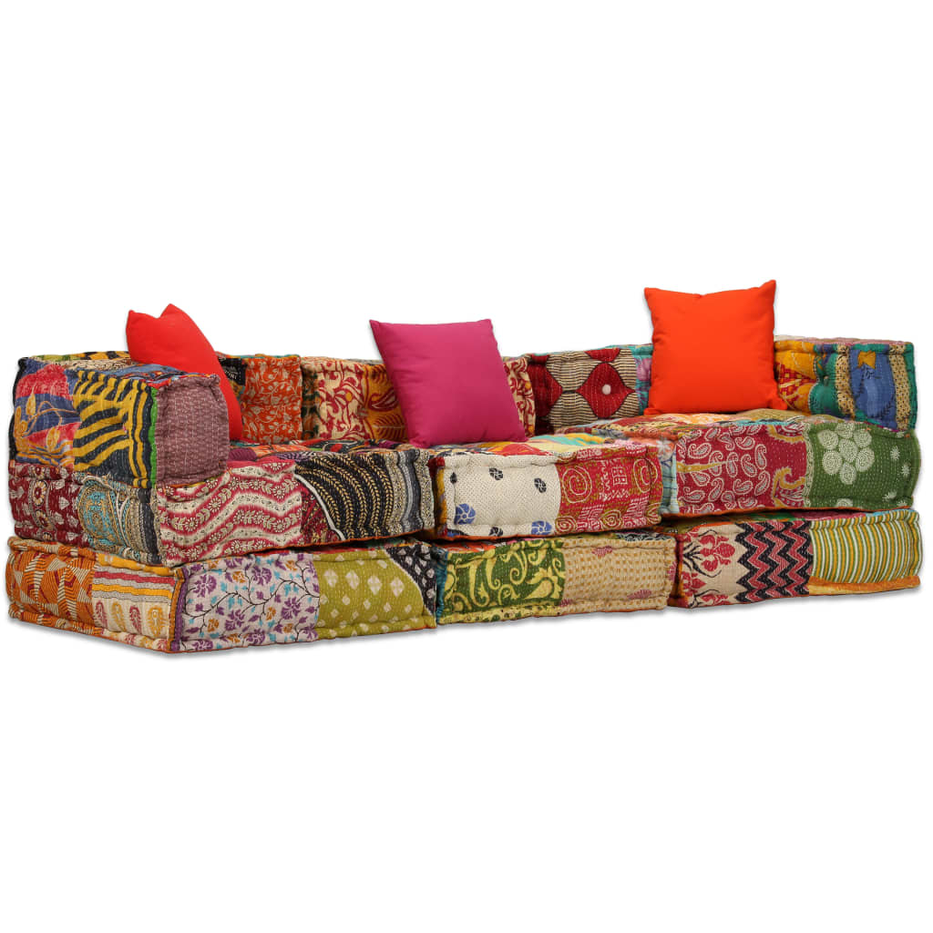 Pouf Modulare a 3 Posti in Tessuto Patchwork cod mxl 68539