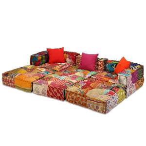 Pouf Modulare a 3 Posti in Tessuto Patchwork cod mxl 68539