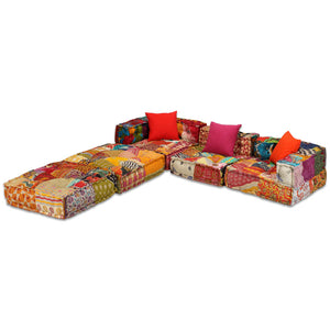 Pouf Modulare a 3 Posti in Tessuto Patchwork cod mxl 68539