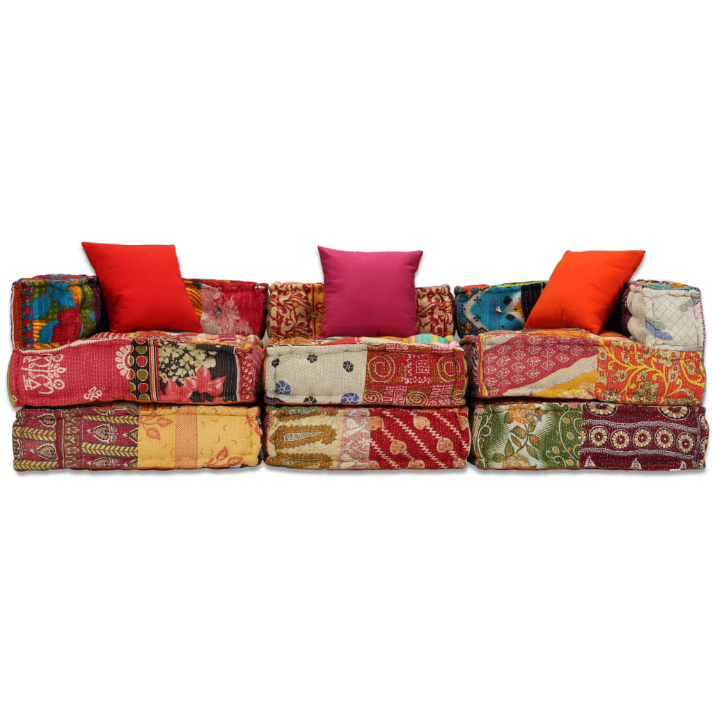 Pouf Modulare a 3 Posti in Tessuto Patchwork cod mxl 68539