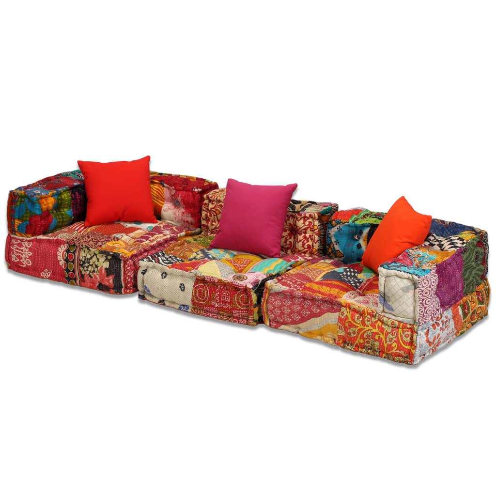 Pouf Modulare a 3 Posti in Tessuto Patchwork cod mxl 68539