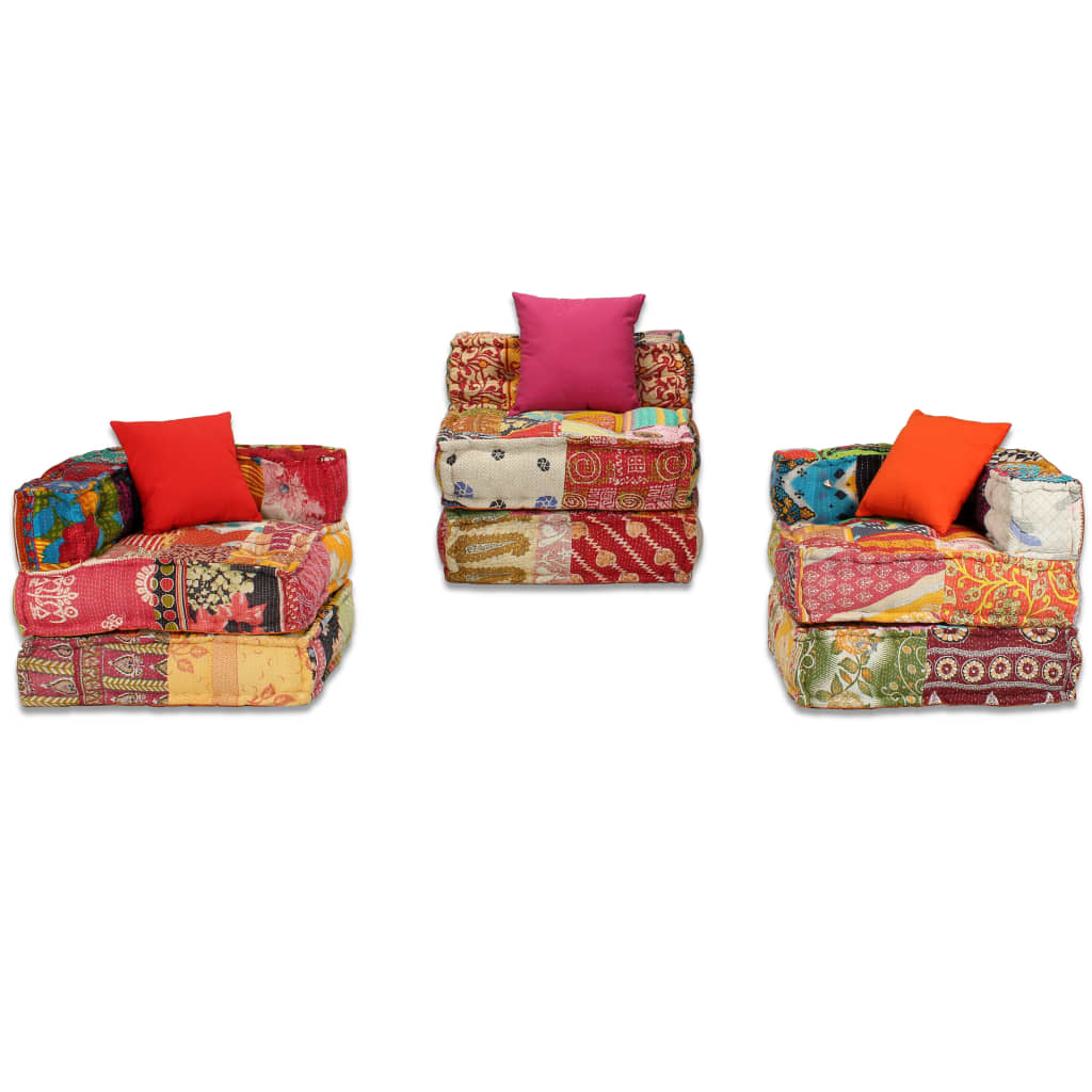 Pouf Modulare a 3 Posti in Tessuto Patchwork cod mxl 68539