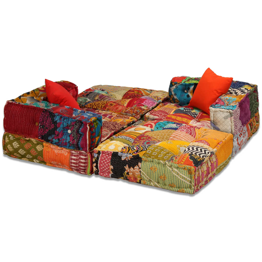 Pouf Modulare a 3 Posti in Tessuto Patchwork cod mxl 68539