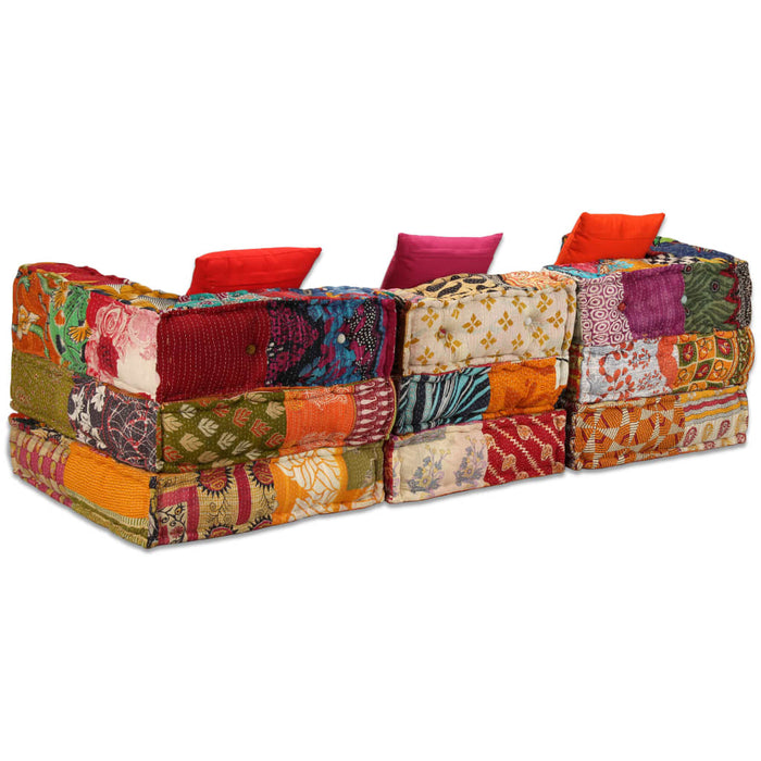 Pouf Modulare a 3 Posti in Tessuto Patchwork cod mxl 68539