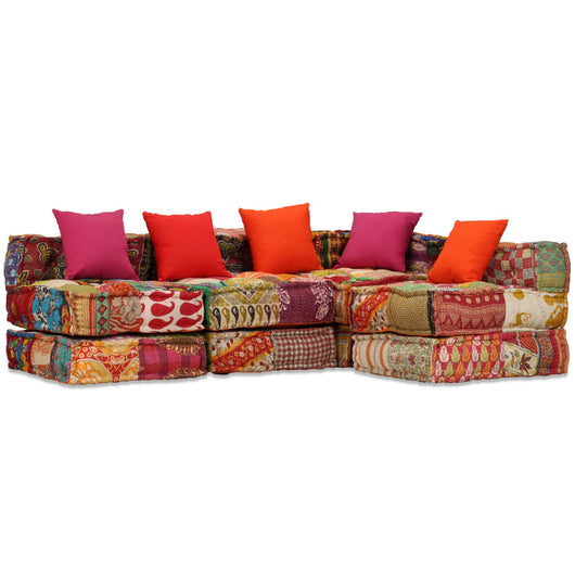 Pouf Modulare a 4 Posti in Tessuto Patchwork cod mxl 68387