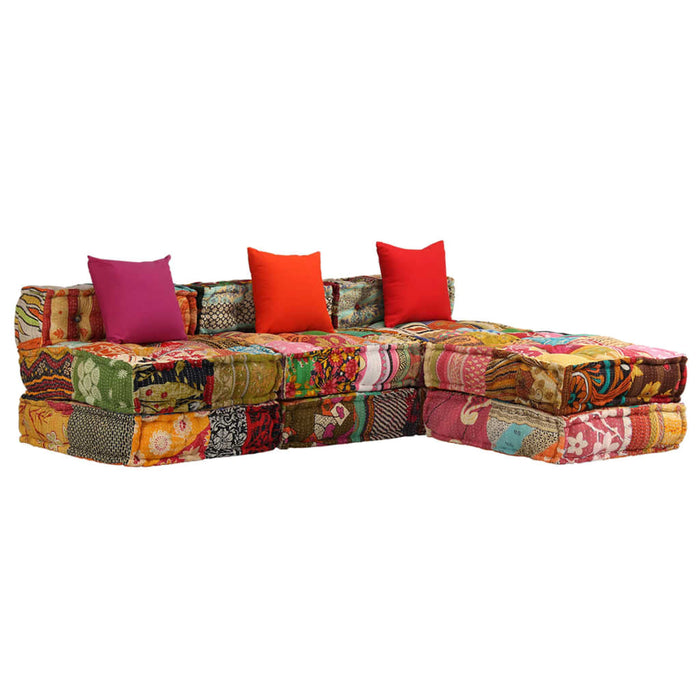 Pouf Modulare a 3 Posti in Tessuto Patchwork 244983