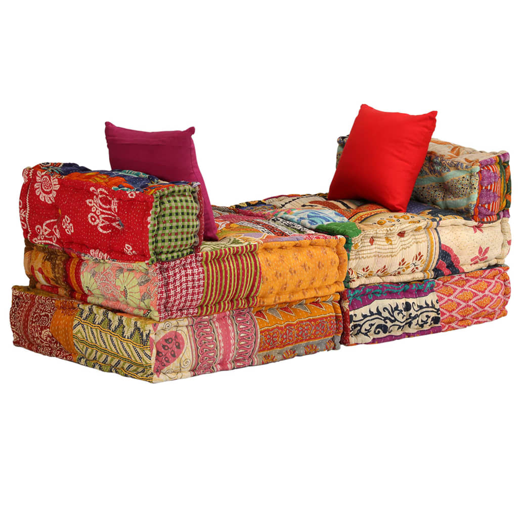 Pouf Modulare a 3 Posti in Tessuto Patchwork 244983