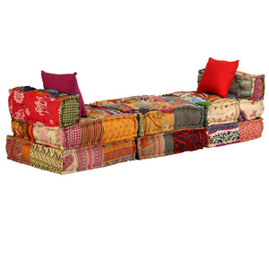 Pouf Modulare a 3 Posti in Tessuto Patchwork 244983