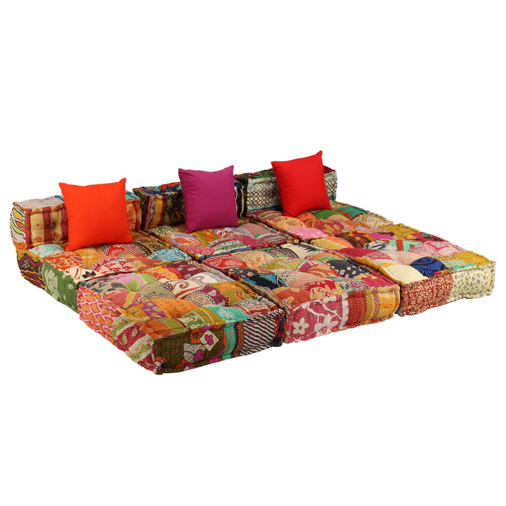 Pouf Modulare a 3 Posti in Tessuto Patchwork 244983