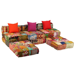 Pouf Modulare a 3 Posti in Tessuto Patchwork 244983