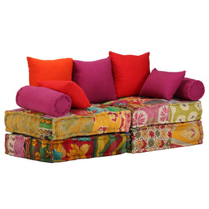 Pouf Modulare a 2 Posti in Tessuto Patchwork cod mxl 68155