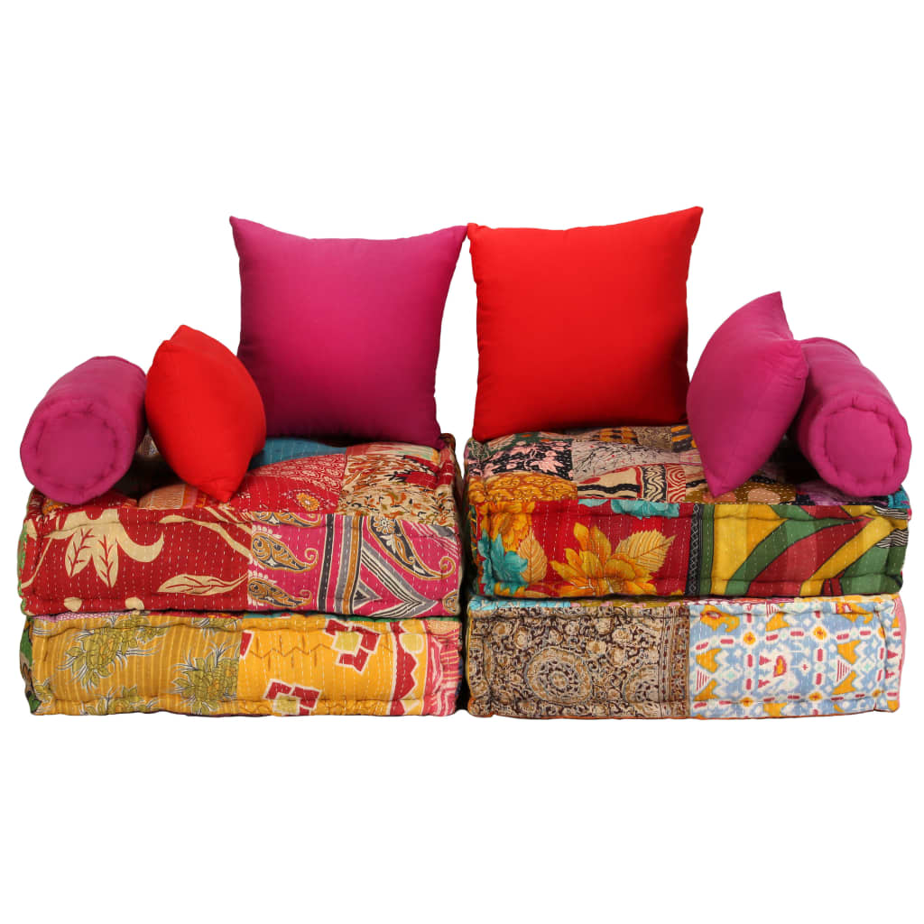 Pouf Modulare a 2 Posti in Tessuto Patchwork 244985