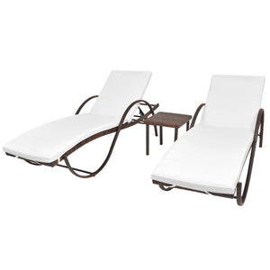 Lettini Prendisole 2 pz con Tavolo in Polyrattan Marrone cod mxl 23061