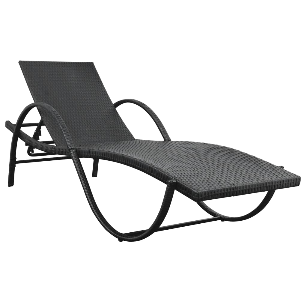 Lettini Prendisole 2 pz con Tavolo in Polyrattan Nero 274869