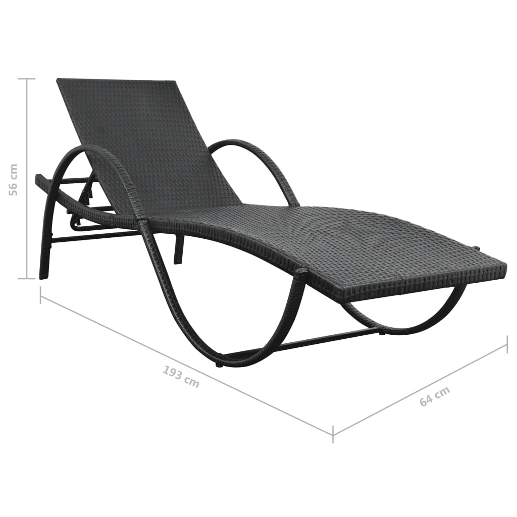 Lettini Prendisole 2 pz con Tavolo in Polyrattan Nero 274869