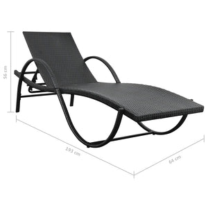 Lettini Prendisole 2 pz con Tavolo in Polyrattan Nero 274869