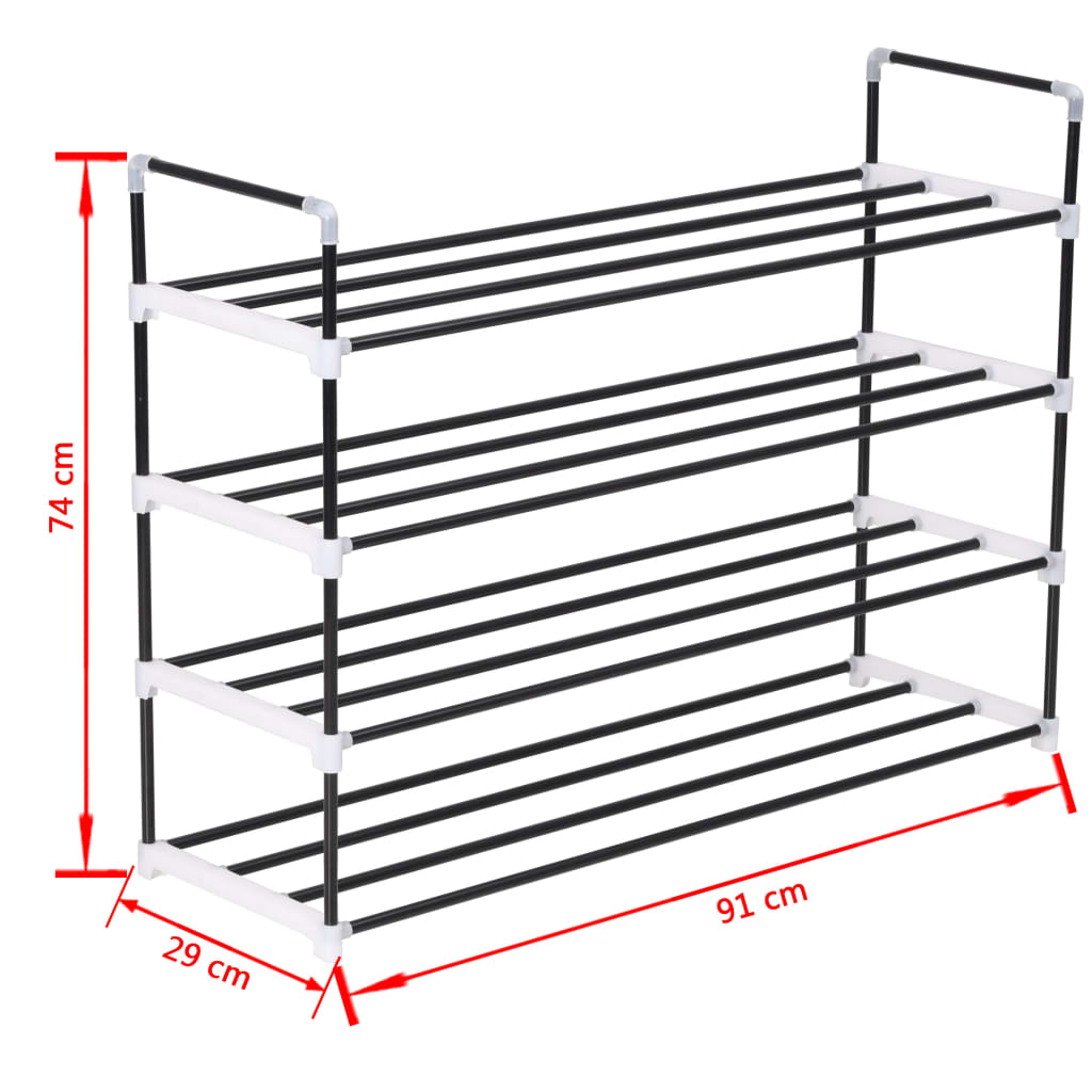 Scarpiera con 4 Ripiani in Metallo e Plastica Nero cod mxl 48724