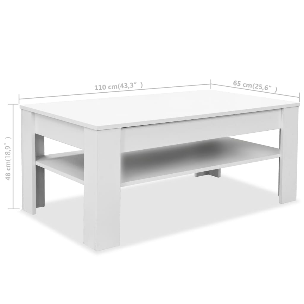 Tavolino da Caffè in Truciolato 110x65x48 cm Bianco cod mxl 60127