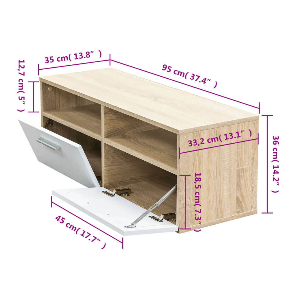 Mobile Porta TV in Truciolato 95x35x36 cm Rovere e Bianco  cod mxl 14957