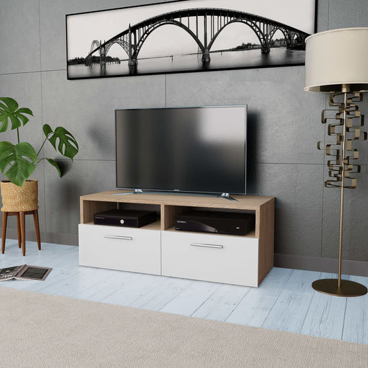 Mobile Porta TV in Truciolato 95x35x36 cm Rovere e Bianco  cod mxl 14957