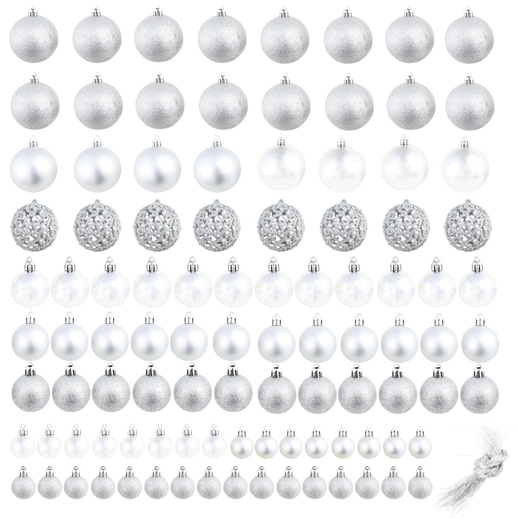 Set Palline di Natale 100 pz 3/4/6 cm Argento 245712