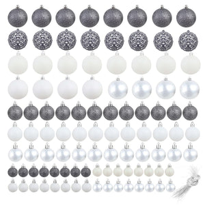 Set Palline di Natale 100 pz 3/4/6 cm Bianco/Grigio