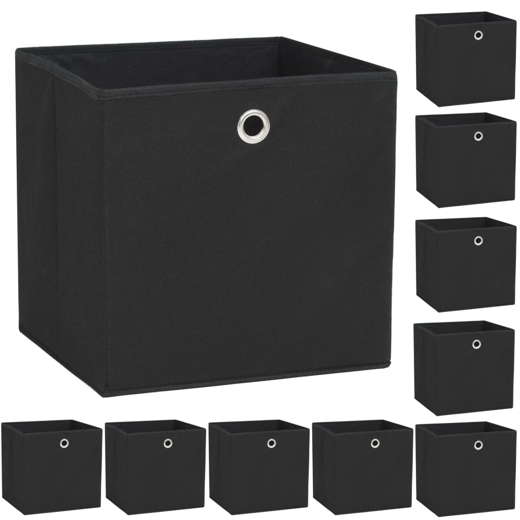 Contenitori 10 pz in Tessuto non Tessuto 32x32x32 cm Nero 245746