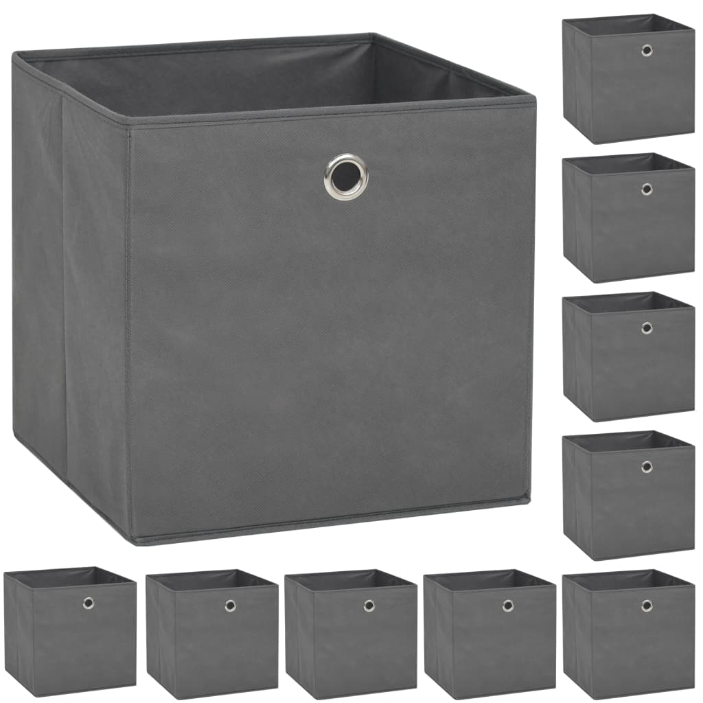 Set Contenitori 10 pz Tessuto non Intrecciato 32x32x32 cm Grigio cod mxl 50546