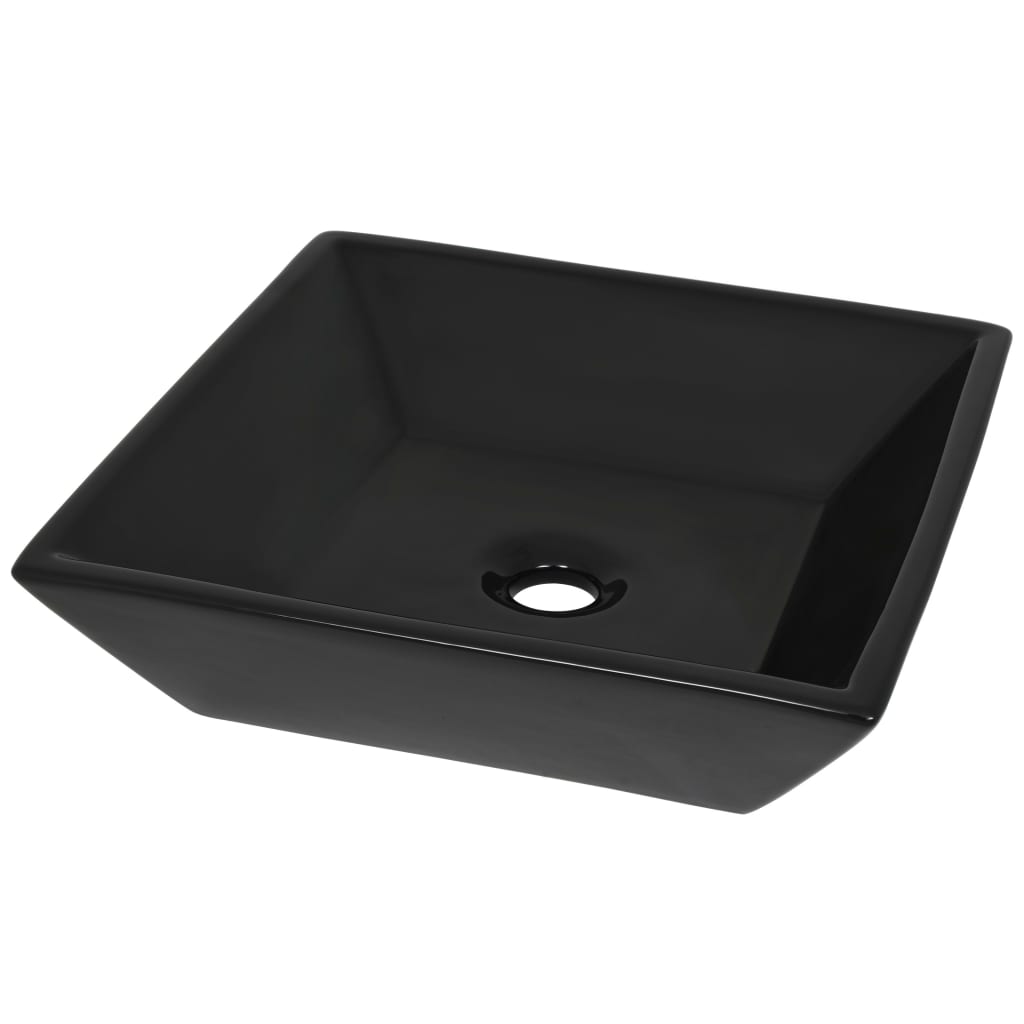 Lavandino Quadrato in Ceramica Nero 41,5x41,5x12 cm 142739