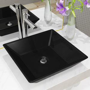 Lavandino Quadrato in Ceramica Nero 41,5x41,5x12 cm 142739