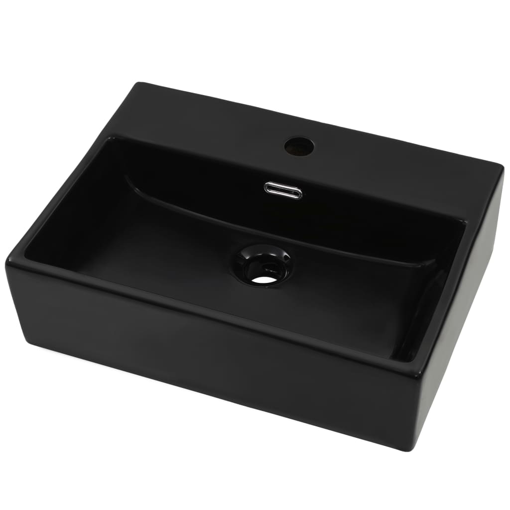 Lavandino con Foro Rubinetto in Ceramica Nero 51,5x38,5x15 cm cod mxl 49683