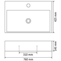 Lavandino con Foro Rubinetto in Ceramica Nero 76x42,5x14,5 cm