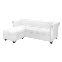 Divano Chesterfield a L in Finta Pelle Bianco