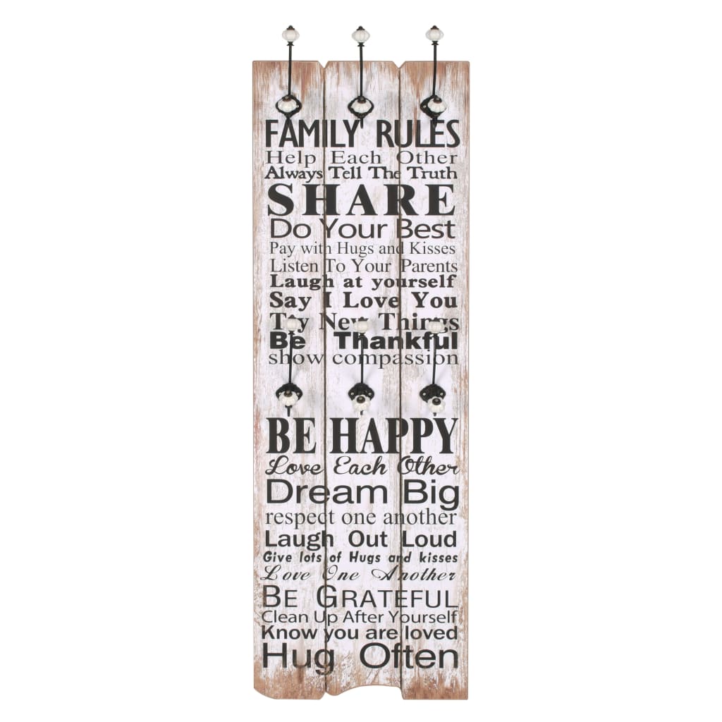 Appendiabiti da Parete con 6 Ganci FAMILY RULES 120x40 cm  cod mxl 69112