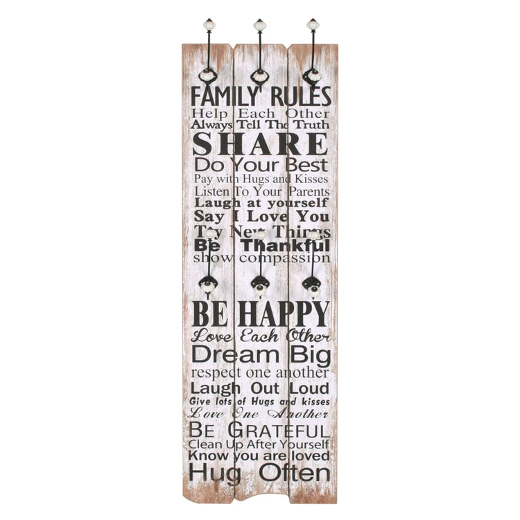 Appendiabiti da Parete con 6 Ganci FAMILY RULES 120x40 cm  cod mxl 69112