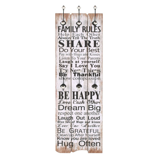 Appendiabiti da Parete con 6 Ganci FAMILY RULES 120x40 cm 245854