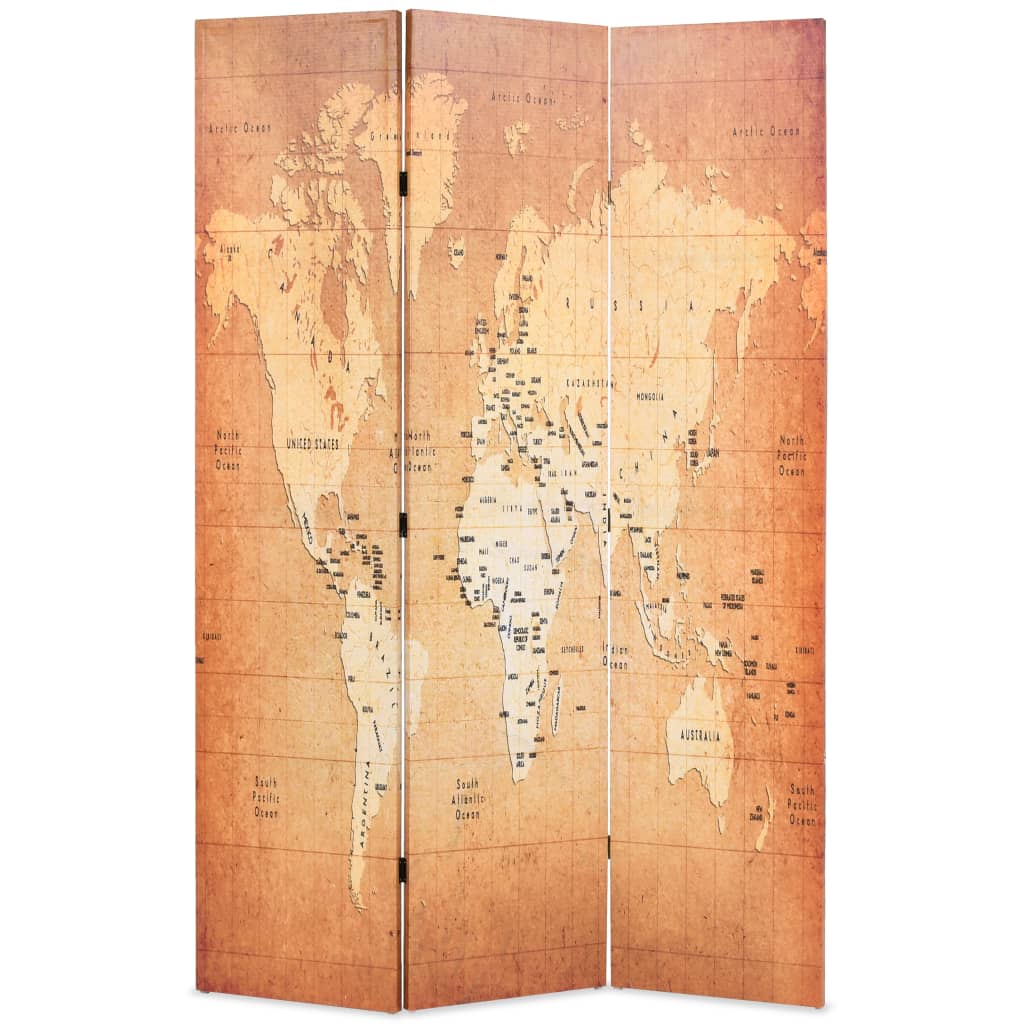 Paravento Pieghevole 120x170 cm Stampa Mappa del Mondo Giallo cod mxl 66087