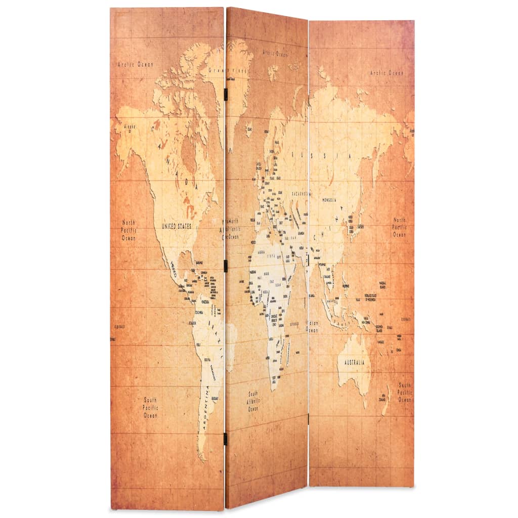 Paravento Pieghevole 120x170 cm Stampa Mappa del Mondo Giallo 245877